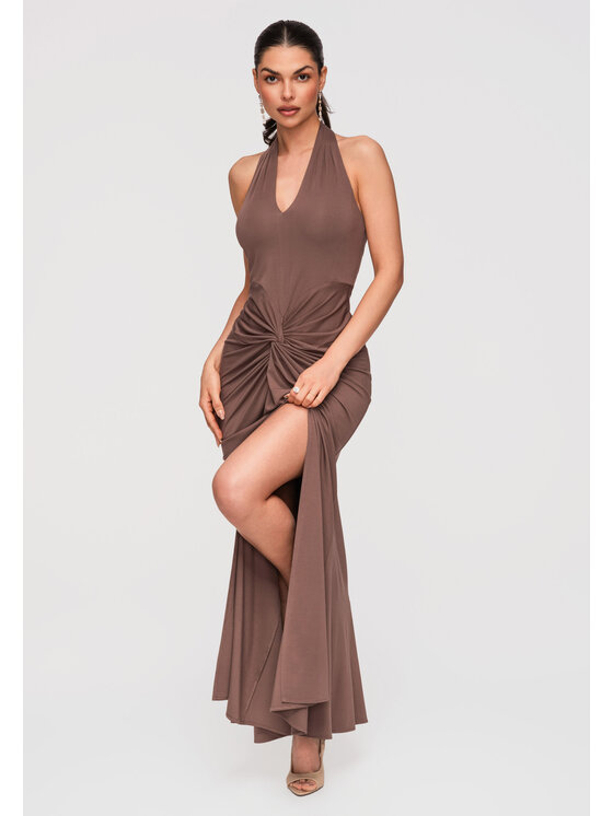 Ombre Ombre Sukienka wieczorowa LA-OM-DLR342 Brązowy Slim Fit