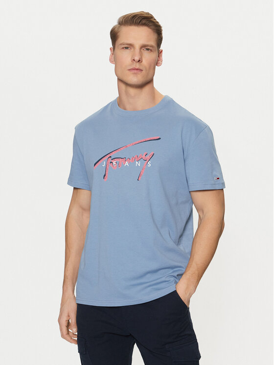 Tommy Jeans Tommy Jeans Tricou Signature DM0DM21109 Albastru Regular Fit