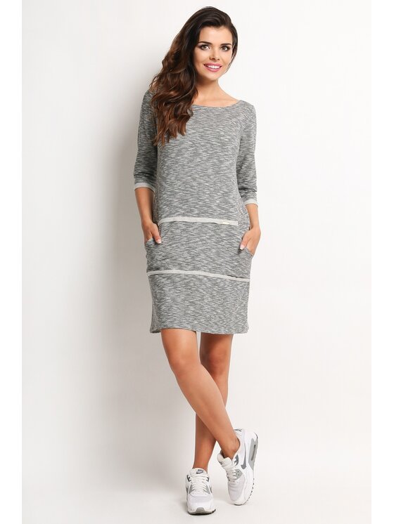 Awama Awama Úpletové šaty A116 Šedá Basic Fit
