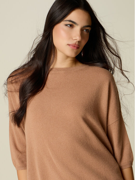 Oltre Oltre Sweter M208E002228N012 Kremowy Boxy Fit