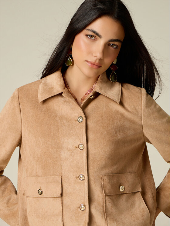 Oltre Oltre Kurtka z imitacji skóry R312R002536N012 Kremowy Boxy Fit