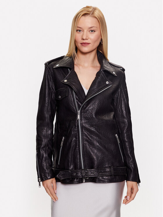 Bruuns Bazaar Geacă de piele Inaya BBW3378 Negru Oversize