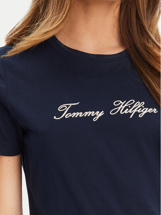 Tommy Hilfiger Tommy Hilfiger T-Shirt Script WW0WW47210 Granatowy Regular Fit