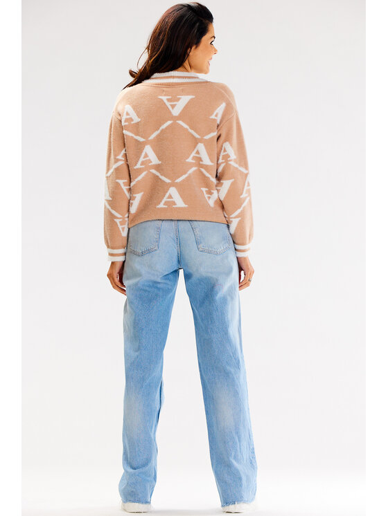 Awama Awama Sweter A614 Beżowy Basic Fit