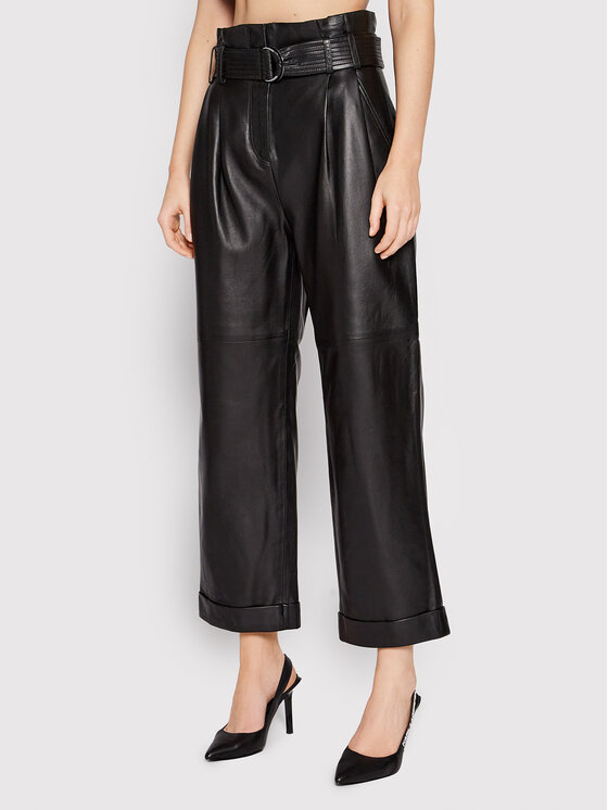 KARL LAGERFELD Pantaloni di pelle High Waist 220W1900 Nero Relaxed Fit, taglia : 42
