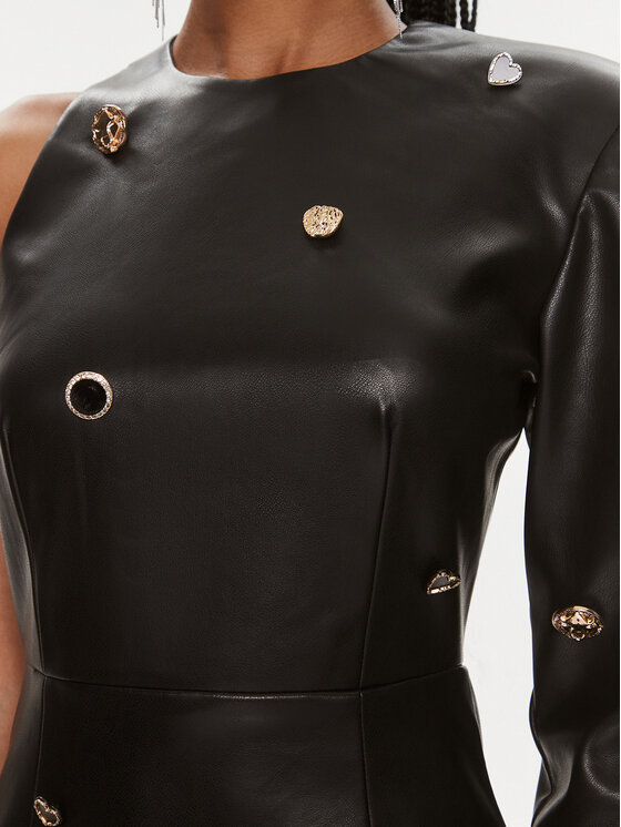 ROTATE ROTATE Haljina od imitacije kože Embellished 111533 Crna Slim Fit