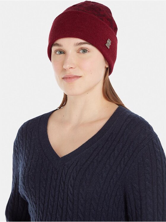 Tommy Hilfiger Tommy Hilfiger Kapa Monogram All Over Beanie AW0AW15327 Crvena