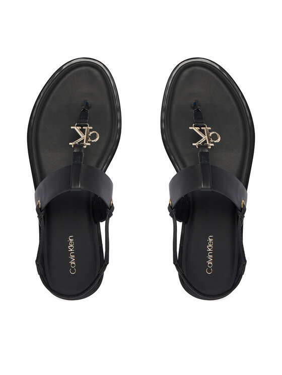 Calvin Klein Calvin Klein Sandali Round Flat Sndl Thong Lth Hdw HW0HW02926 Črna