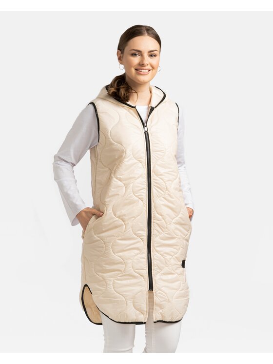 Perso Perso Bezrękawnik BLE230000F Beżowy Regular Fit