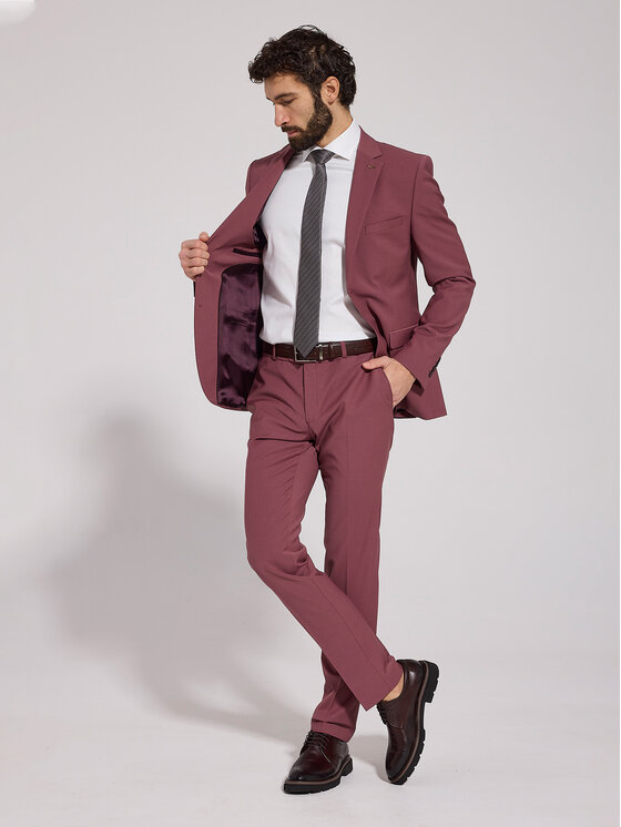 VILLARO VILLARO Garnitur GAR152VIM Bordowy Slim Fit
