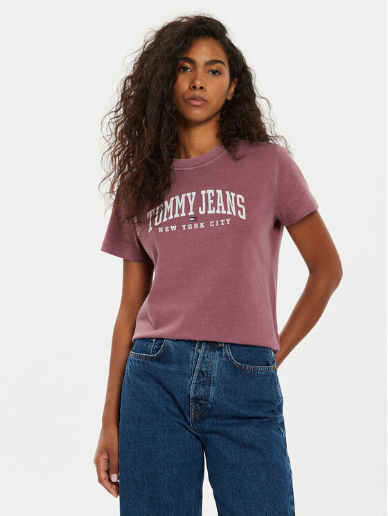 T-Shirt Tommy Jeans, Größe XXS Violett Varsity DW0DW19826