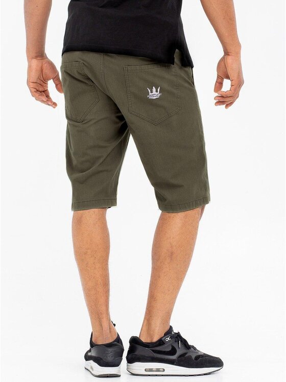 Jigga Wear Jigga Wear Szorty materiałowe Krótkie Spodenki Materiałowe Oliwkowe / Białe Jigga Wear Crown L Khaki Regular Fit