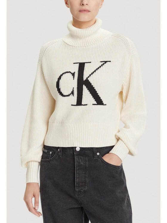 Calvin Klein Jeans Calvin Klein Jeans Πουλόβερ BLOWN UP CK LOOSE SWEATER CONTRA Μπεζ Loose Fit