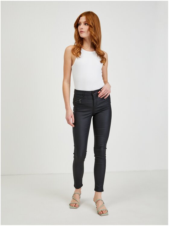 Orsay Orsay Spodnie skórzane 319257-660000__42 Czarny Skinny Fit