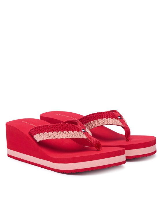 Tommy Hilfiger Tommy Hilfiger Čības uz pirksta Th Wedge Crochet Summer Sandal FW0FW09420 Sarkans