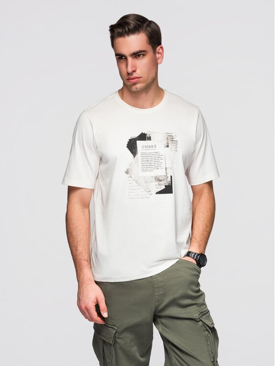Ombre Ombre T-Shirt OM-TSPT-0261 Bílá Regular Fit