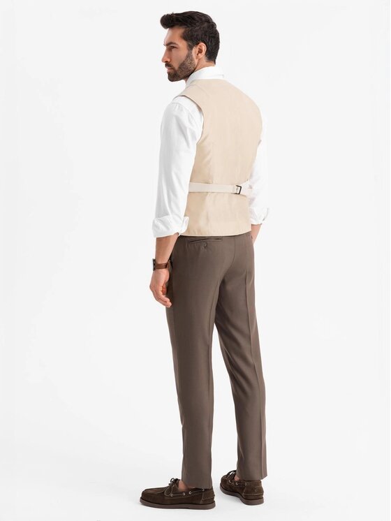 Ombre Ombre Kamizelka garniturowa OM-BLZV-0145 Beżowy Slim Fit