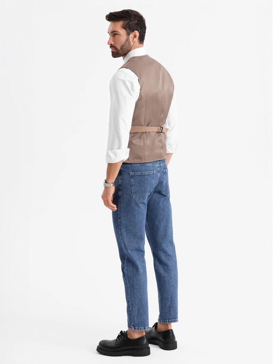 Ombre Ombre Kamizelka garniturowa OM-BLZV-0145 Brązowy Slim Fit