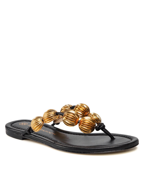 Tory outlets Burch-Capri Beaded Sandal/Goat Leather, in Perfect Black w/ Gold Beads,8.5