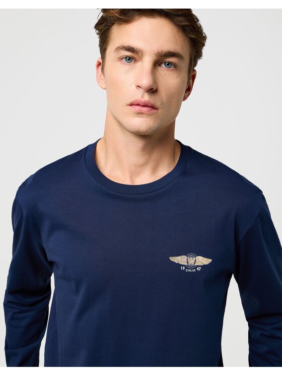Wrangler Wrangler T-Shirt LS AMERICANA TEE Granatowy Regular Fit