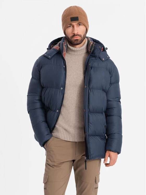 Ombre Ombre Kurtka puchowa OM-JAHP-0205 Granatowy Regular Fit