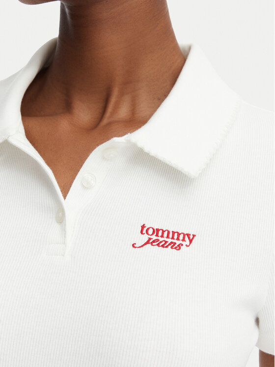 Tommy Jeans Tommy Jeans Тениска с яка и копчета DW0DW23140 Бял Regular Fit