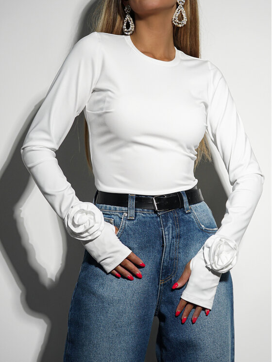 LilaLou LilaLou Bluzka Amber Biały Slim Fit