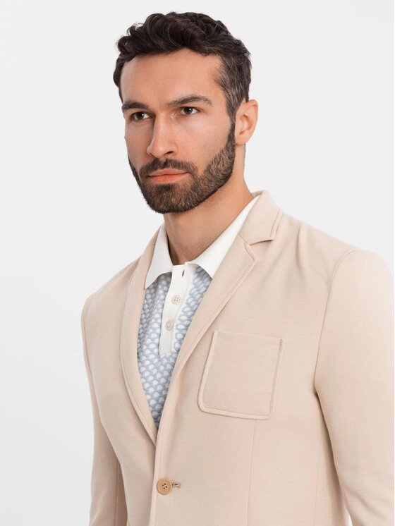 Ombre Ombre Marynarka OM-BLZB-0101 Beżowy Slim Fit