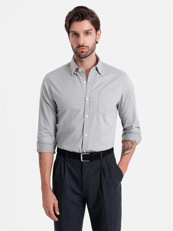 Ombre Ombre Koszula OM-SHCS-0174 Szary Regular Fit