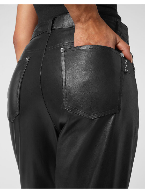 PHILIPP PLEIN PHILIPP PLEIN Spodnie skórzane 2637 Czarny Long Fit