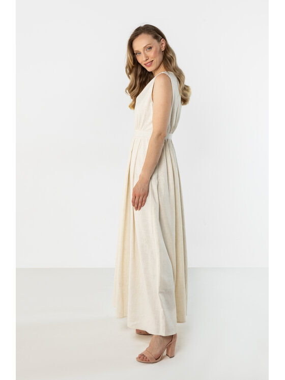 Awama Awama Sukienka letnia A771 Beżowy Basic Fit