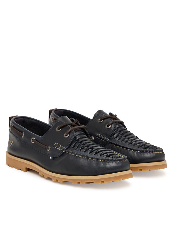 Tommy Hilfiger Tommy Hilfiger Обувки Hilfiger Braided Lth Boat Shoe FM0FM05892 Тъмносин