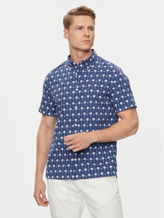 Tommy Hilfiger Krekls Mini Palm Print MW0MW34582 Tumši zils Slim Fit