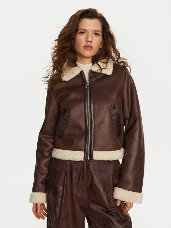 ONLY ONLY Bunda z imitace kůže Betty 15322046 Hnědá Regular Fit
