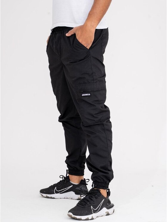 Jigga Wear Jigga Wear Spodnie materiałowe Spodnie Materiałowe Jogger Bojówki Ze Ściągaczem Czarne Jigga Wear Stripe Ripstop Cargo S Czarny Jogger Fit