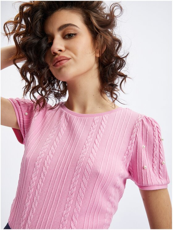 Orsay Orsay T-Shirt 155065359000__M Różowy Regular Fit