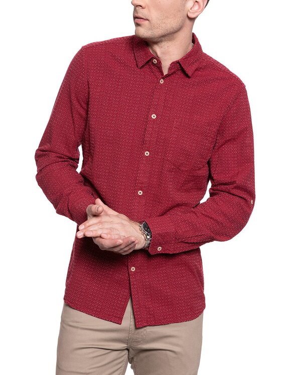 Mustang Mustang Camicia CLEMENS DOBBY Rosso Regular Fit