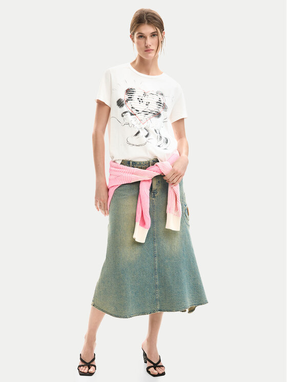 Desigual Desigual Tricou Core Mickey 26SWTK42 Alb Regular Fit