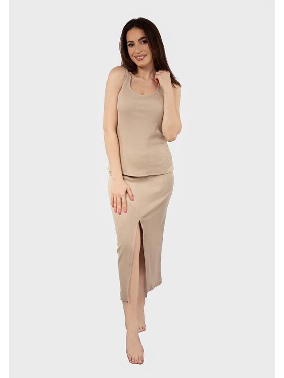 DKaren Sport DKaren Sport Komplet bluzka i spódnica DK-K-P1 Beżowy Slim Fit