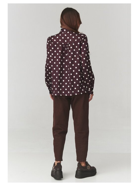 Makadamia Makadamia Koszula C17 Bordowy Loose Fit