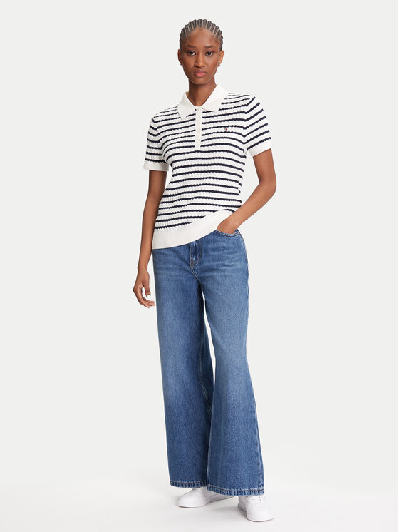 Tommy Hilfiger Tommy Hilfiger Тениска с яка и копчета Fine WW0WW41474 Кремав Regular Fit