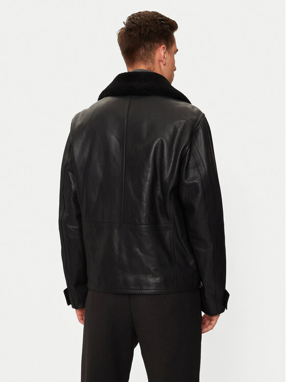 BOSS Boss Kožená bunda H-Mackinley 50524895 Černá Regular Fit