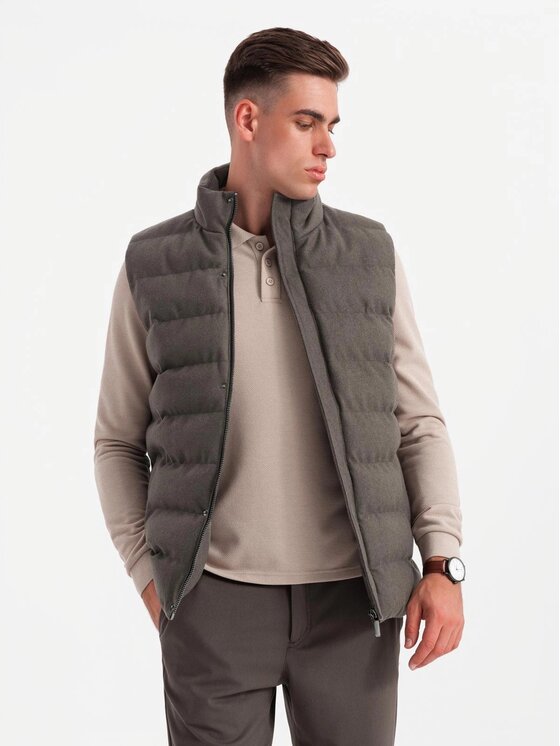 Ombre Ombre Kamizelka OM-JAVJ-0200 Khaki Regular Fit