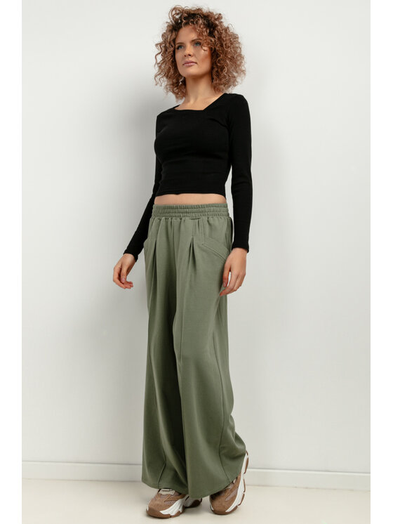 Tessita Tessita Spodnie dzianinowe T413/8/L Zielony Wide Leg
