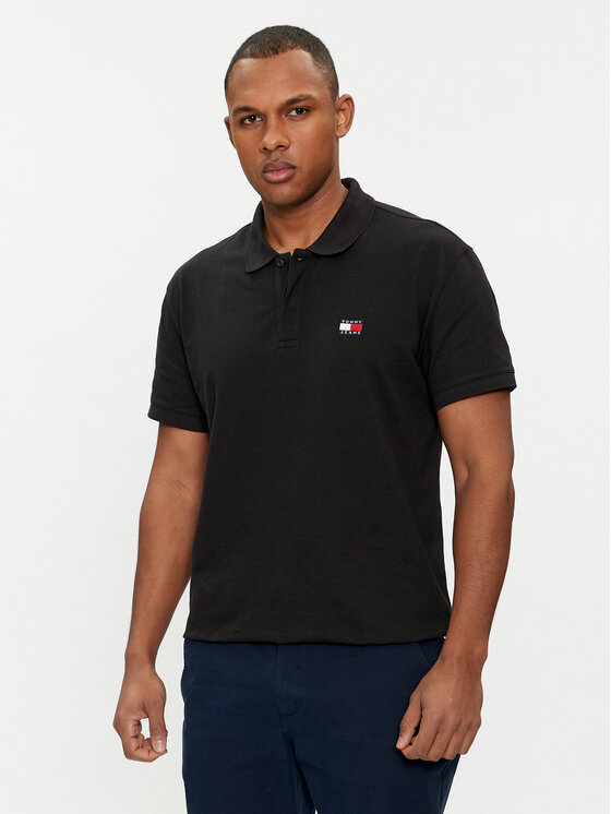 Tommy Jeans Tricou polo Badge DM0DM18314 Negru Regular Fit