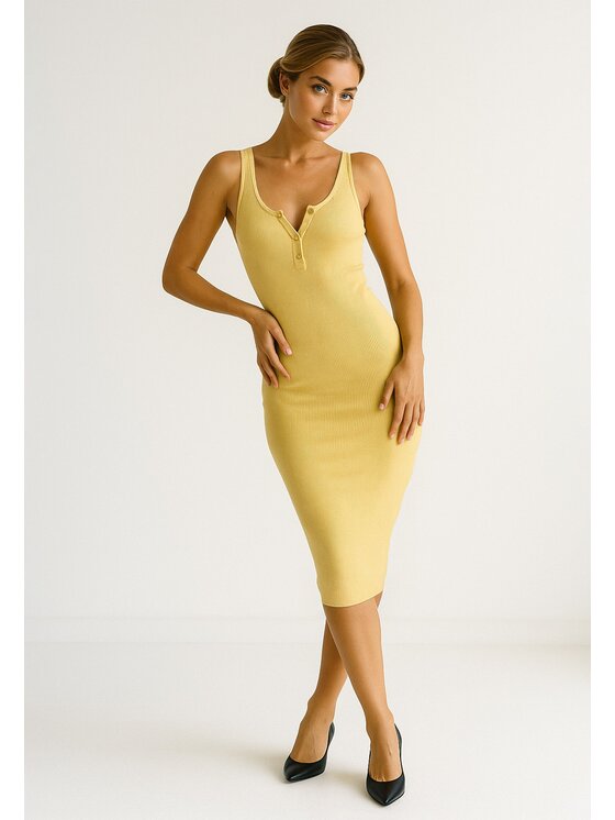 Nudyess Nudyess Vestito estivo Louisiana midi z prążka Giallo Fitted Fit