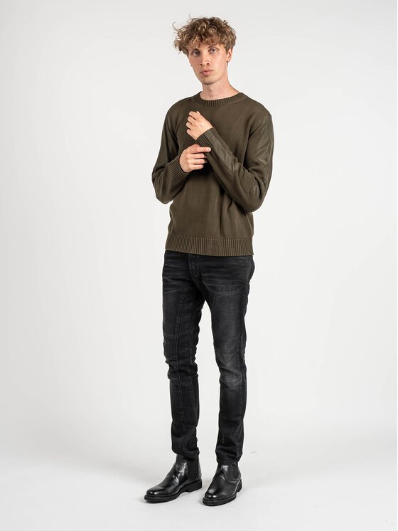 Les Hommes Les Hommes Sweter LKK112-603A | Jumper with Nylon Khaki Regular Fit