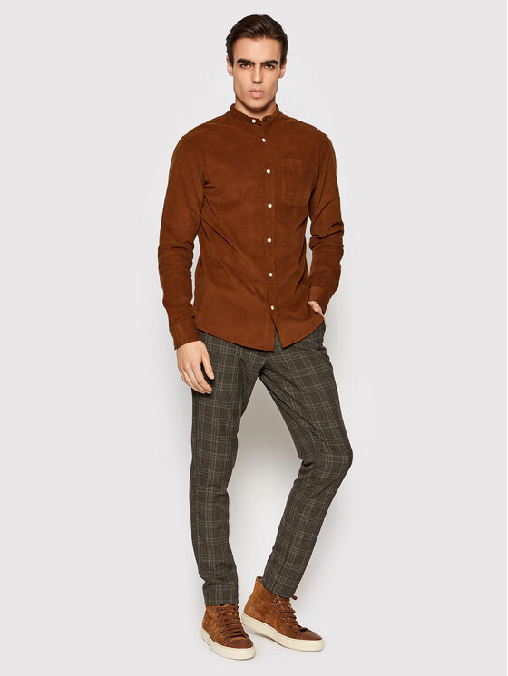 Camicia Blautlas Cord 12196561 Marrone Slim Fit