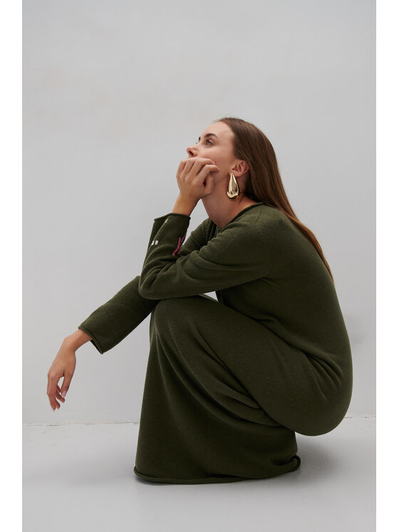 Fobya Fobya Sukienka dzianinowa F2056 Zielony Basic Fit