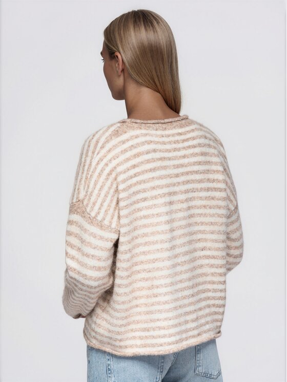Ombre Ombre Sweter OW-SW-E0057 Beżowy Relaxed Fit